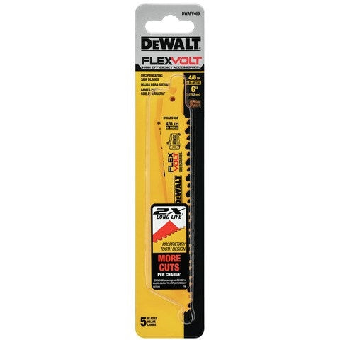 DEWALT DWAFV466 Flexvolt 6" 6Tpi Wood Cutting Reciprocating Saw Blades -5Pk - Ace Tool Group - DeWalt