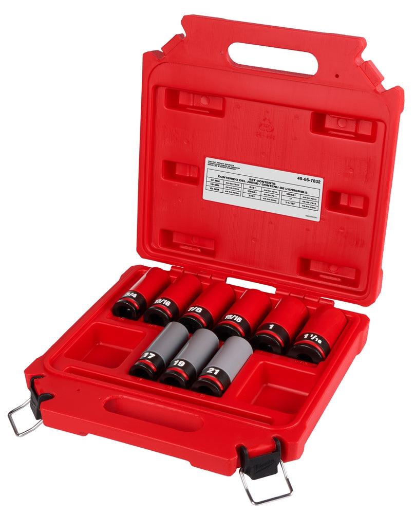 Milwaukee 49-66-7832 SHOCKWAVE Impact Duty 1/2 Drive SAE & Metric 9PC Lug Nut Wheel Socket Set - Ace Tool Group - Milwaukee