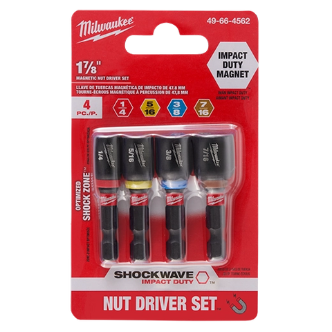 Milwaukee 49-66-4562 SHOCKWAVE Impact Duty 1-7/8" Magnetic Nut Driver Set 4PC