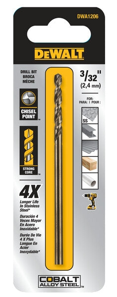 Dewalt Dwa1206 - 3/32" Cobalt Drill Split Point 5 - Ace Tool Group - DeWalt