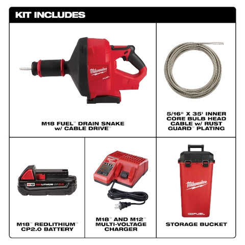 Milwaukee 2772A-21 M18 FUEL DRAIN SNAKE W/ CABLE-DRIVE KIT-A