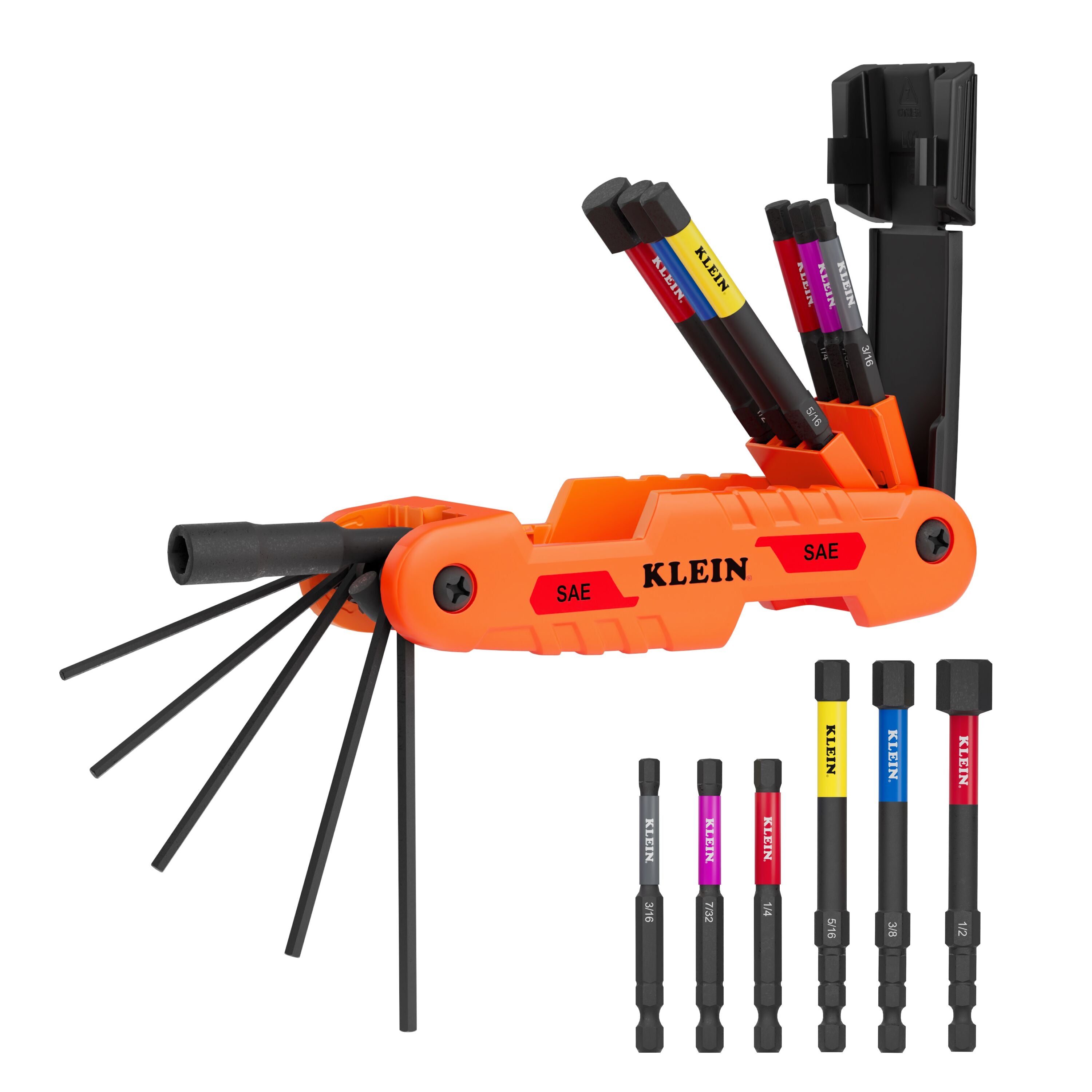 Klein 70550HD Extended Reach Impact Folding Hex Key Set, SAE - Ace Tool Group - Klein
