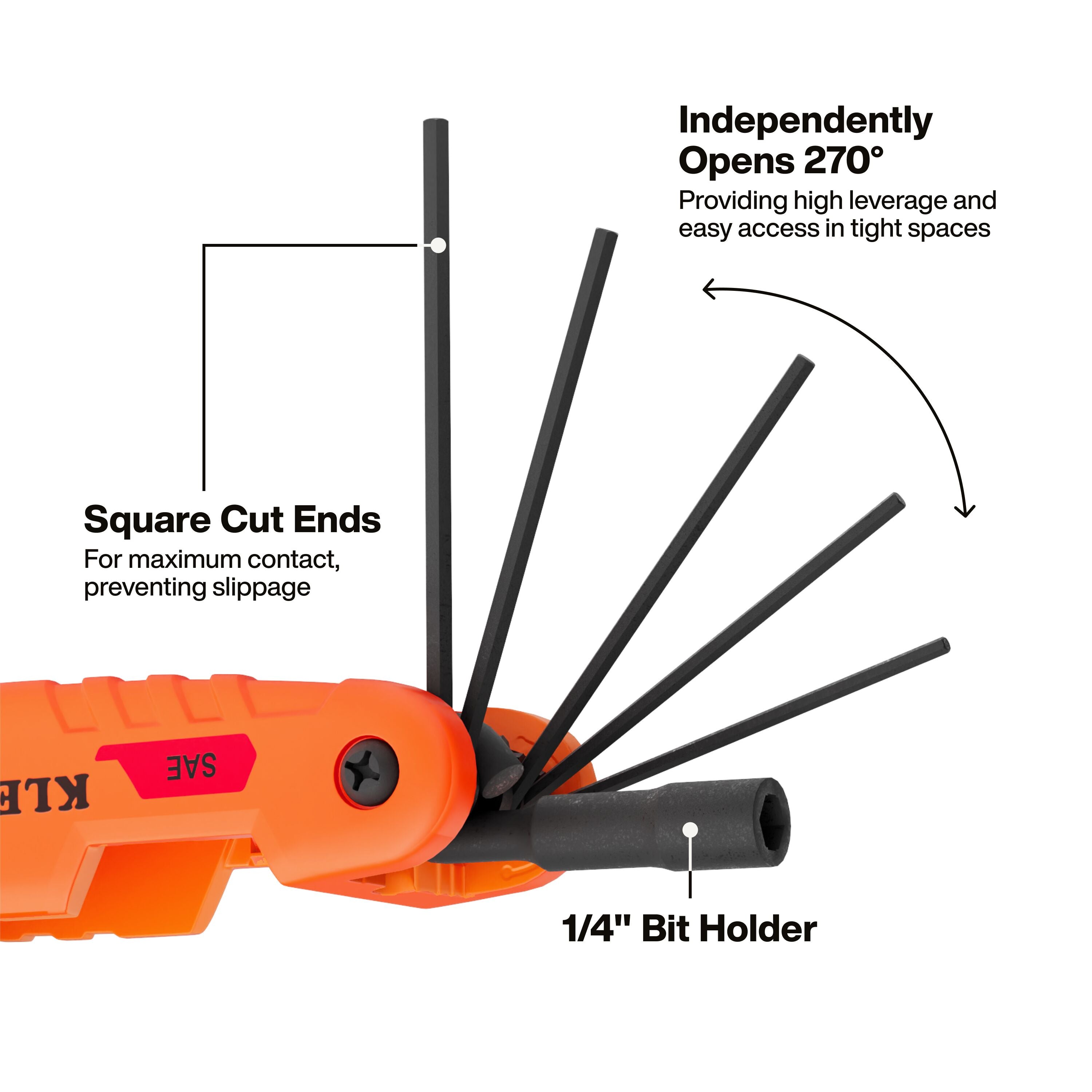 Klein 70550HD Extended Reach Impact Folding Hex Key Set, SAE - Ace Tool Group - Klein