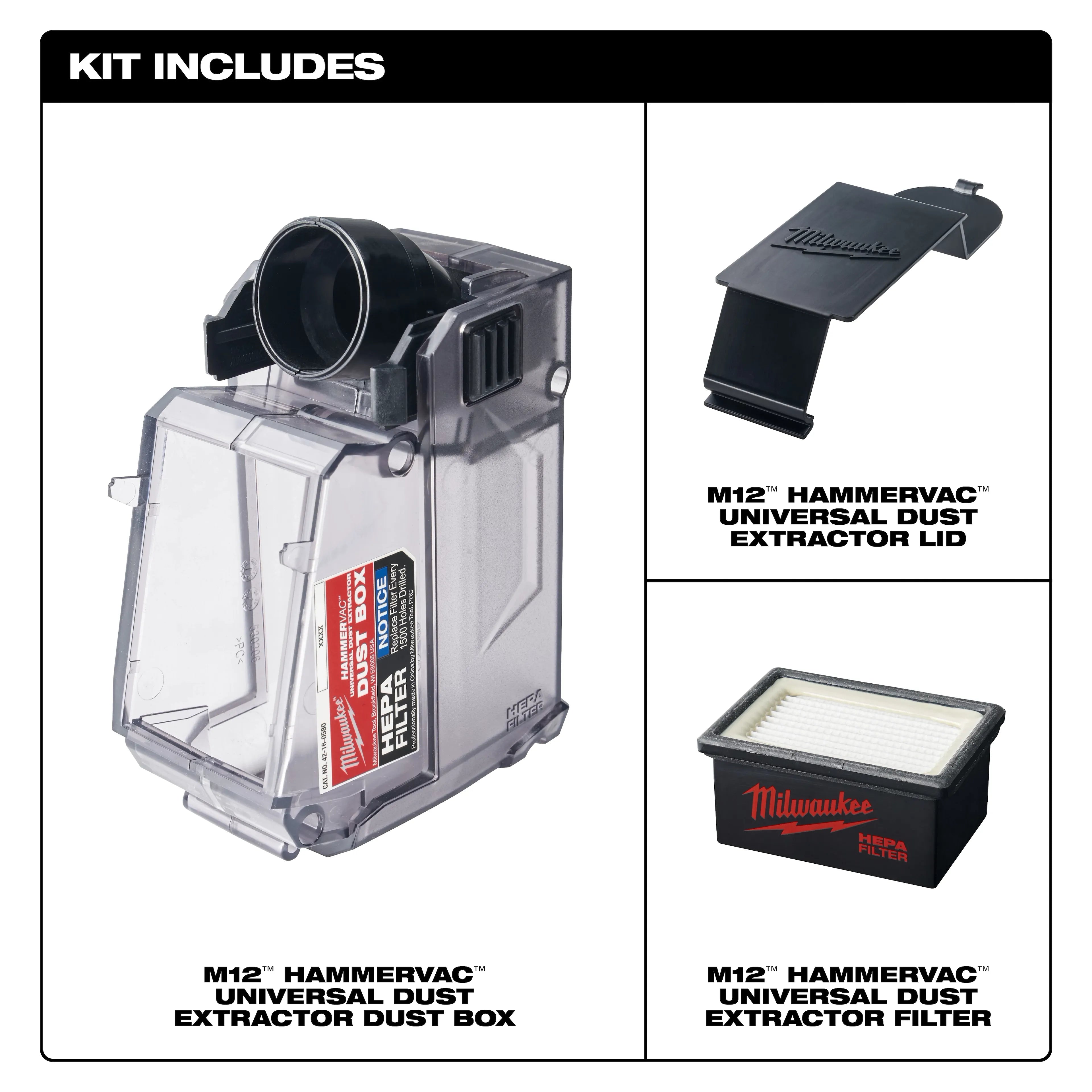 Milwaukee 49-90-2343 M12 HAMMERVAC Universal Dust Extractor Dust Box, Filter and Lid - Ace Tool Group - Milwaukee