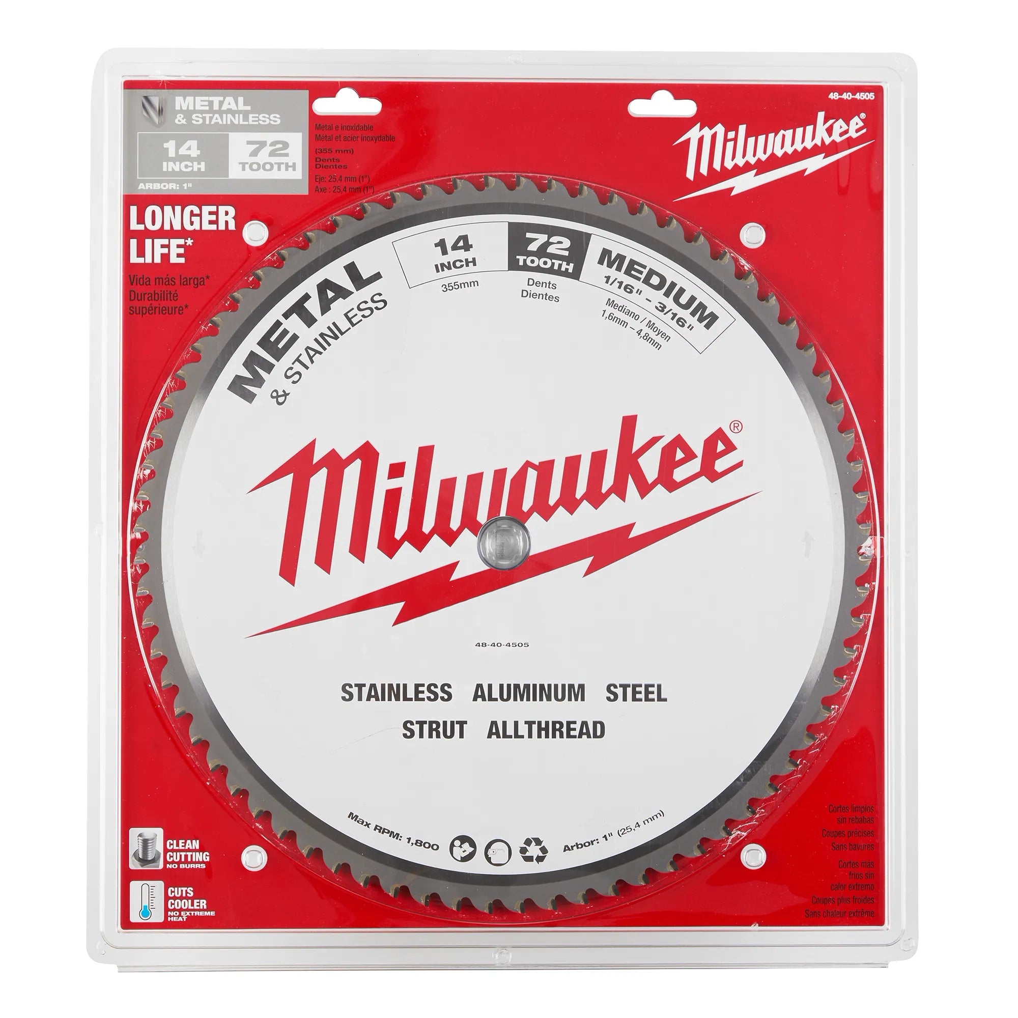 Milwaukee 48-40-4505 14" 72T METAL & STAINLESS CSB, 1" - Ace Tool Group - Milwaukee