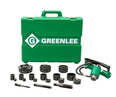 Greenlee 7309 11-Ton Hydraulic Knockout Kit with Hand Pump and Standard Round 1/2" - 3" and 4" - Ace Tool Group - Greenlee