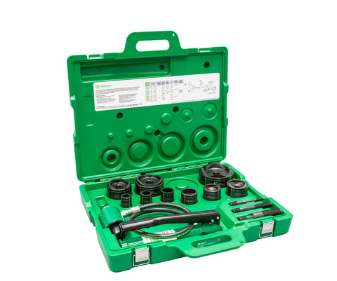 Greenlee 7309 11-Ton Hydraulic Knockout Kit with Hand Pump and Standard Round 1/2" - 3" and 4" - Ace Tool Group - Greenlee