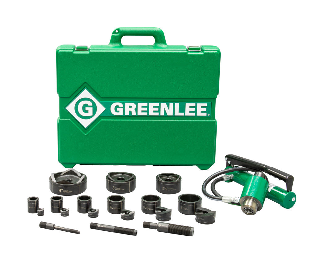 Greenlee 7309 11-Ton Hydraulic Knockout Kit with Hand Pump and Standard Round 1/2" - 3" and 4" - Ace Tool Group - Greenlee