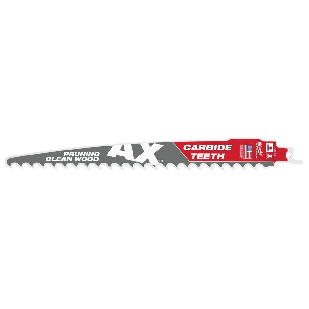 Milwaukee 48-00-5332 9" 3 TPI The AX with Carbide Teeth for Pruning & Clean Wood SAWZALL Blade 3PK - Ace Tool Group - Milwaukee