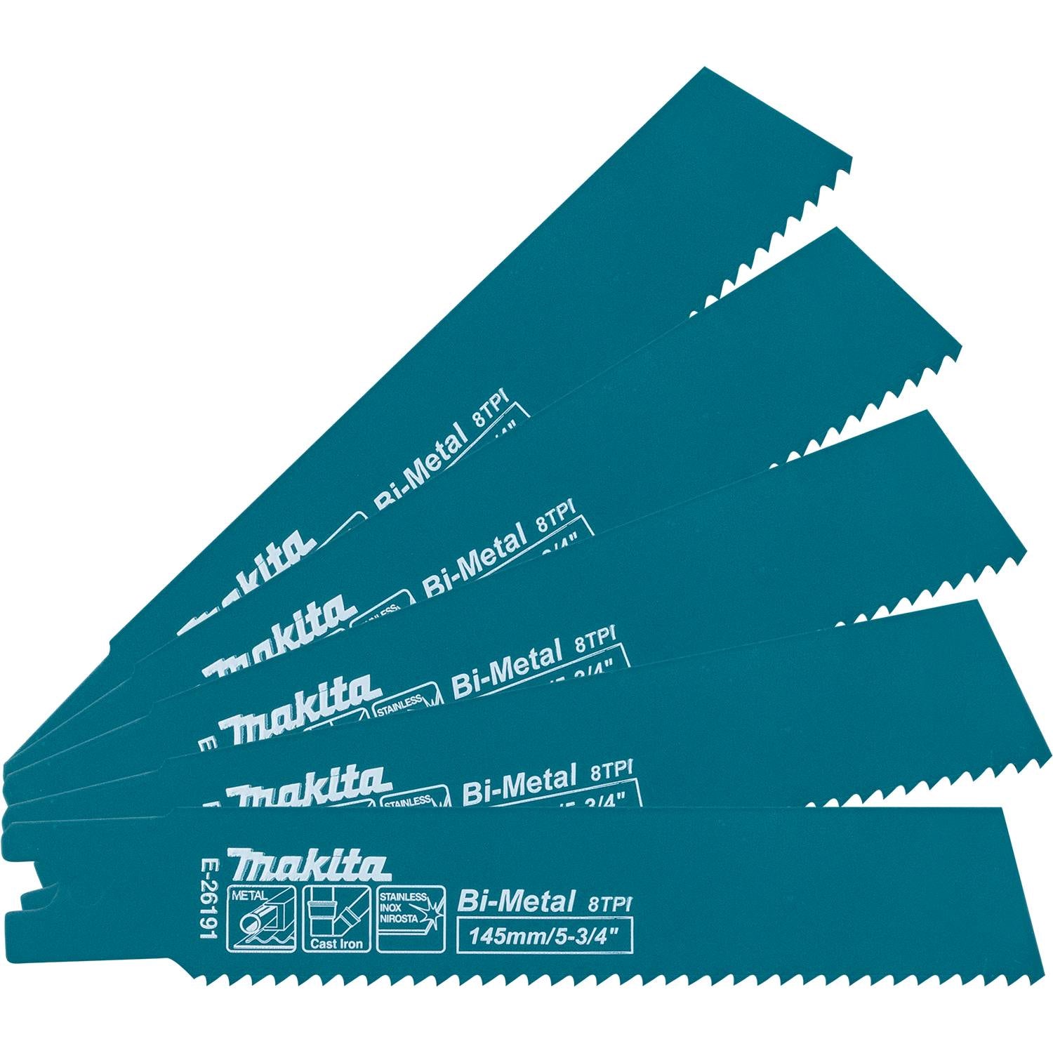Makita E-26191 5-3/4" Metal Pipe Cutting Recipro Saw Blade, 8TPI, 5/pk, GRJ03