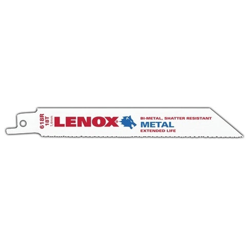 Lenox Metal Cutting Reciprocating Saw Blade with Power Blast Technology Bi-Metal 6-Inch 18 Tpi 5/Pk - Ace Tool Group - Lenox