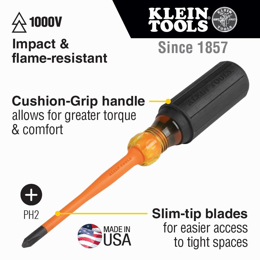 Klein 6936INS Insulated Screwdriver, Num 2 PH, 6 in. - Ace Tool Group - Klein