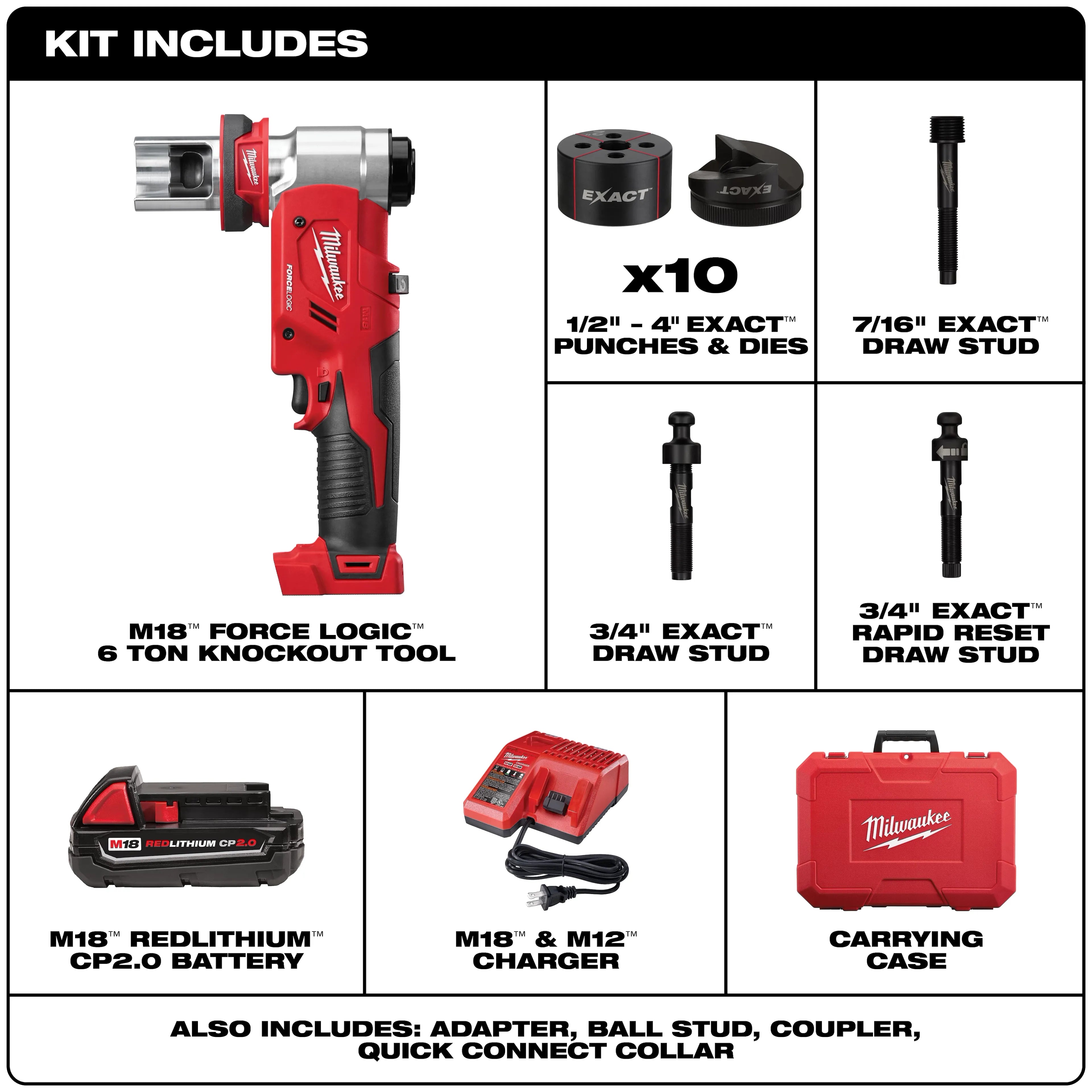Milwaukee 2677-23 M18 FORCE LOGIC 6T KNOCKOUT TOOL 1/2" - 4" KIT - Ace Tool Group - Milwaukee