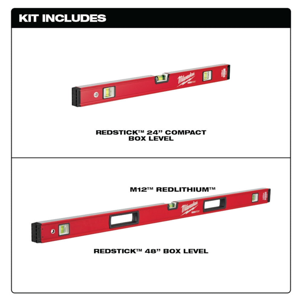 Milwaukee MLBXS48 24"/ 48" REDSTICK Box Level Set - Ace Tool Group - Milwaukee