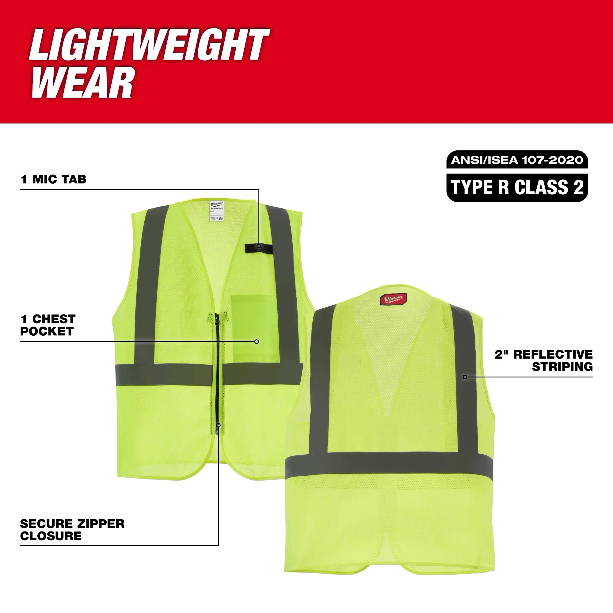 Milwaukee Class 2 High Visibility Yellow Mesh One Pocket Safety Vest - 2X/3X (CSA) - Ace Tool Group - Milwaukee