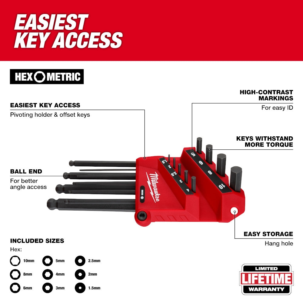 Milwaukee 9-Key Ball End  L-Key Set - Metric - Ace Tool Group - Milwaukee