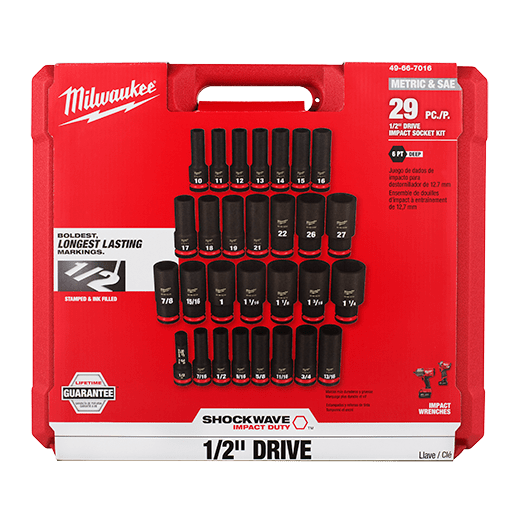 Milwaukee 49-66-7016 29PCSHOCKWAVE Impact Duty 1/2" Drive SAE & Metric Deep 6 Point Socket Set - Ace Tool Group - Milwaukee
