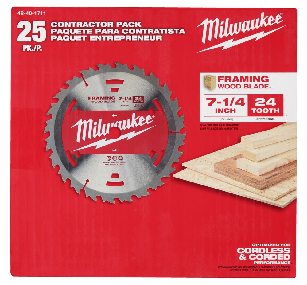 Milwaukee 48-40-1711 7-1/4" 24T Construction Framing Contractor Pack (25PK) - Ace Tool Group - Milwaukee