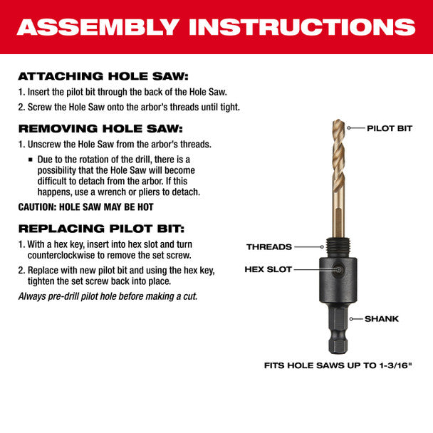 Milwaukee 49-56-7010 HOLESAW ARB,SM,3/8"SH-1/2"THRD - Ace Tool Group - Milwaukee