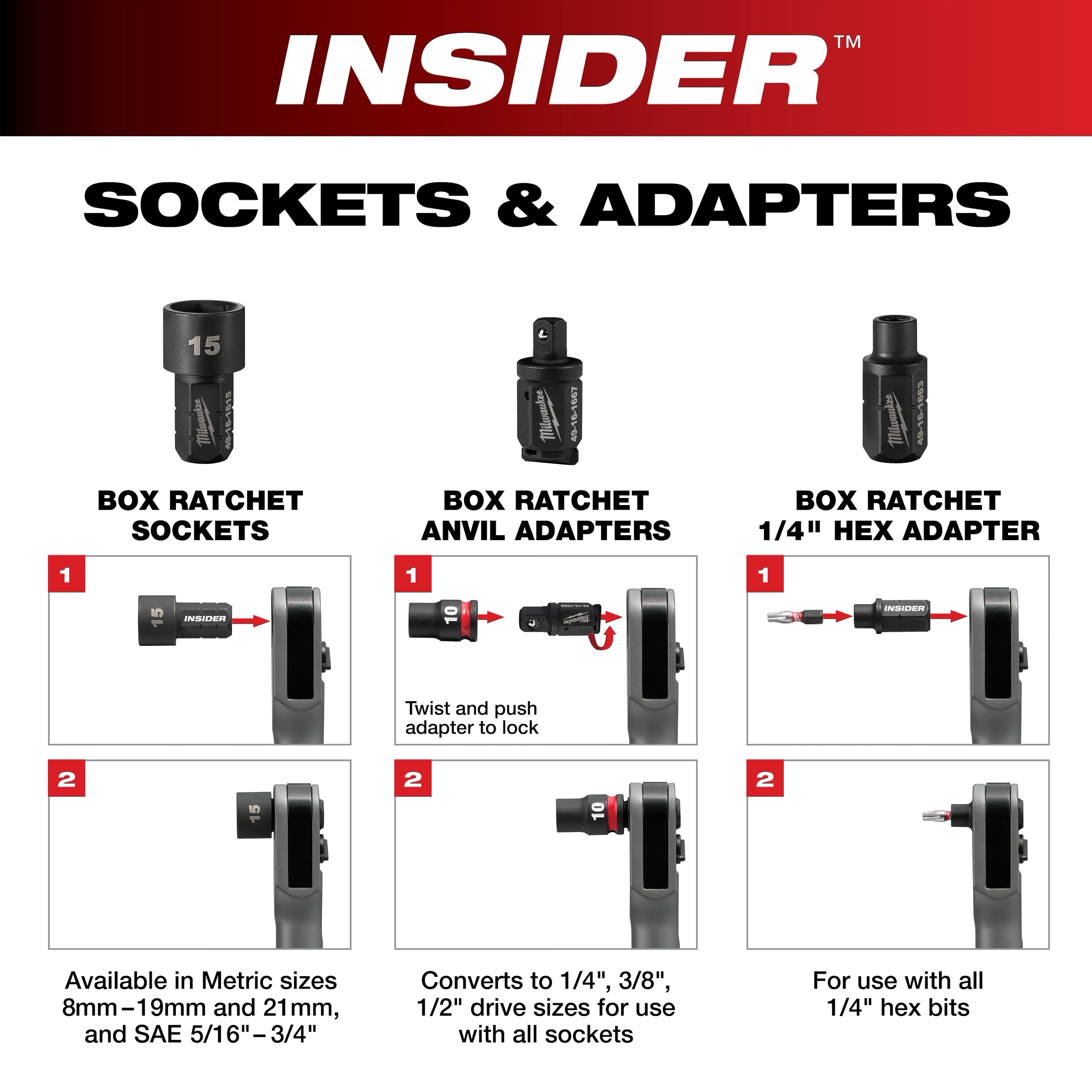 Milwaukee 49-16-1663 INSIDER Box Ratchet 1/4" Hex Adapter - Ace Tool Group - Milwaukee