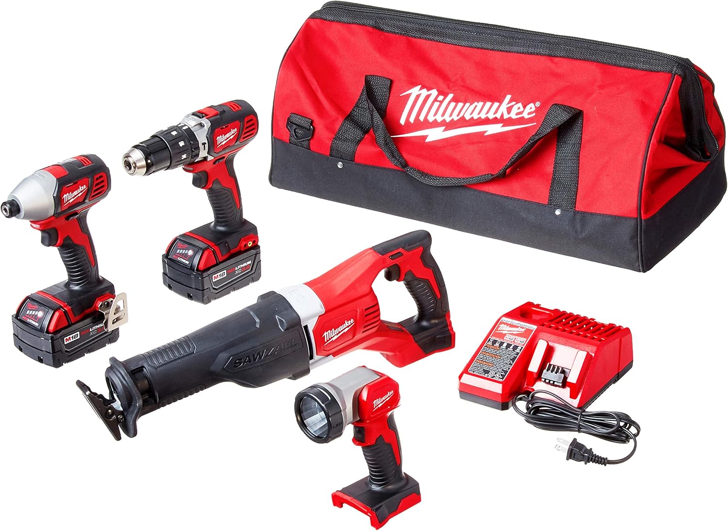 Milwaukee 2696-24 M18 COMBO CMPT HMR DR/SWZL/1/4 HEX IMP DR/LGT/CHGR KIT - Ace Tool Group - Milwaukee