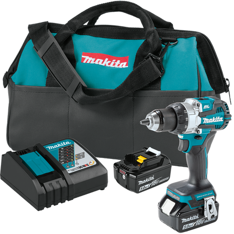 Makita 18V LXT Lithium-Ion Brushless Cordless 1/2" Driver-Drill Kit, 2-speed, var. speed., L.E.D. Light, bag (5.0Ah) - Ace Tool Group - Makita