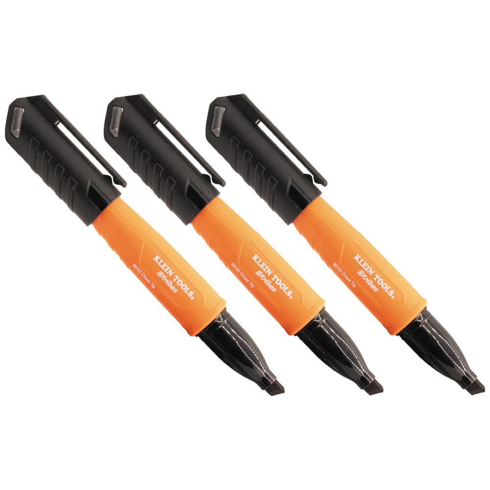 Klein 861023 Skribes Chisel Tip Permanent Markers, Black, 3-Pack - Ace Tool Group - Klein