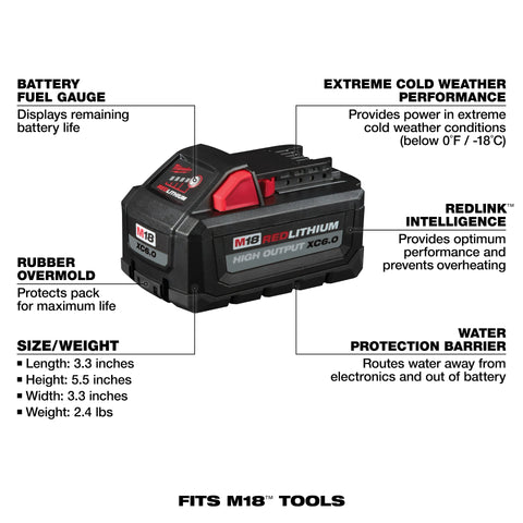 Milwaukee 48-11-1865 M18 RedLithium XC 6.0 Battery