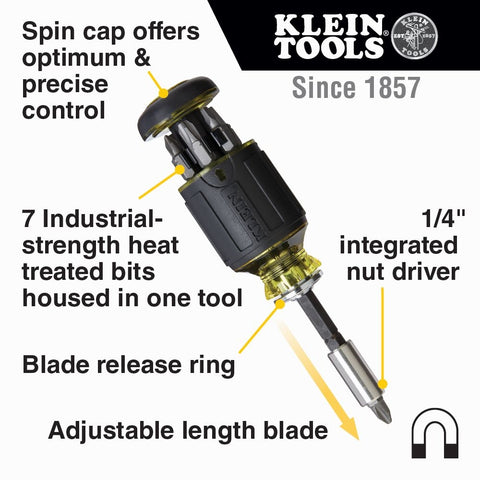 Klein 32308 8-in-1 Adjust. Stubby Screwdriver - Ace Tool Group - Klein