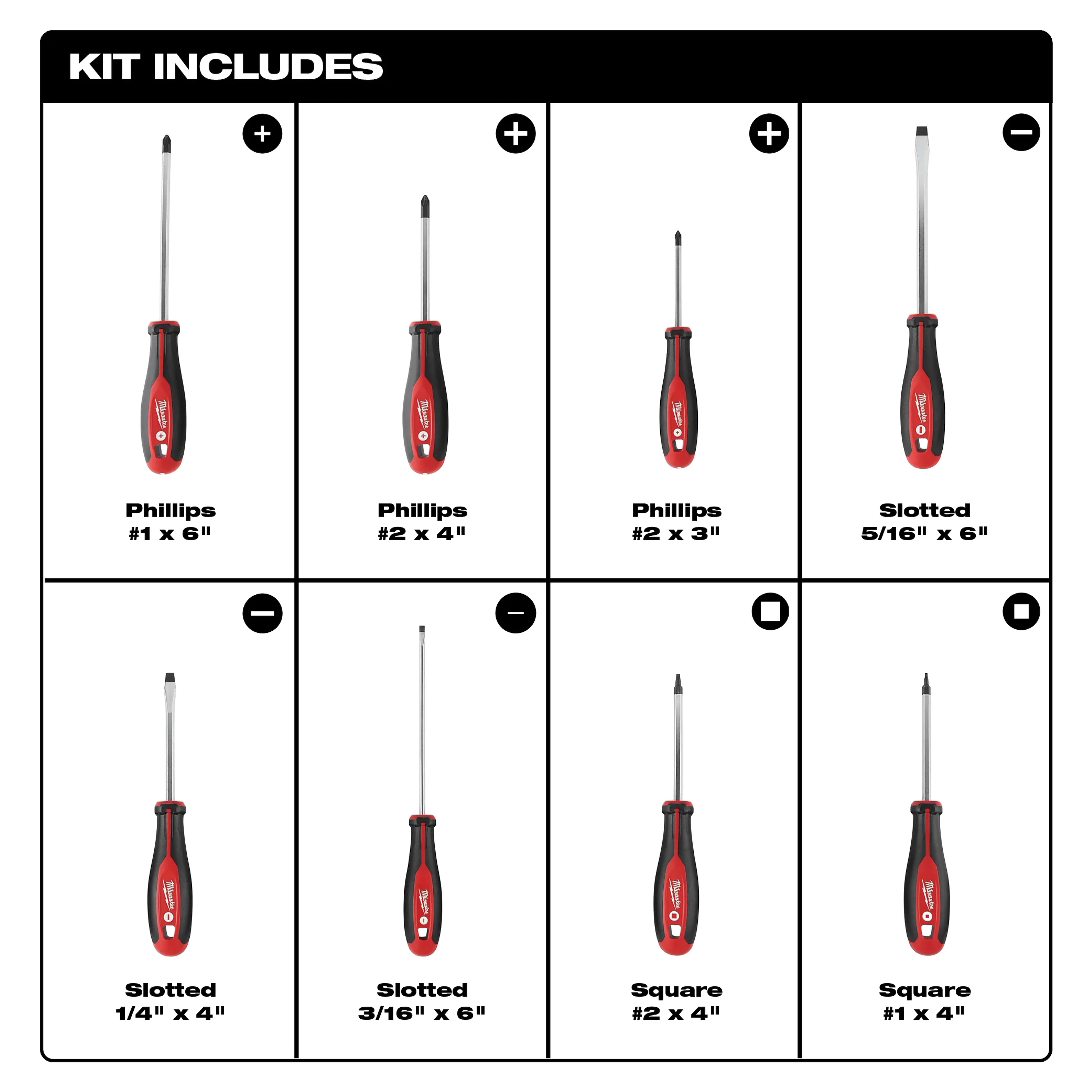 Milwaukee 48-22-2718 8pc Screwdriver Kit w/ Square - Ace Tool Group - Milwaukee