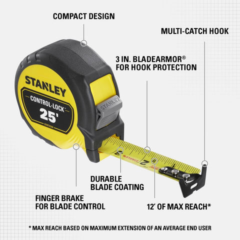 Stanley 25 ft. CONTROL-LOCK Tape Measure - Ace Tool Group - Stanley