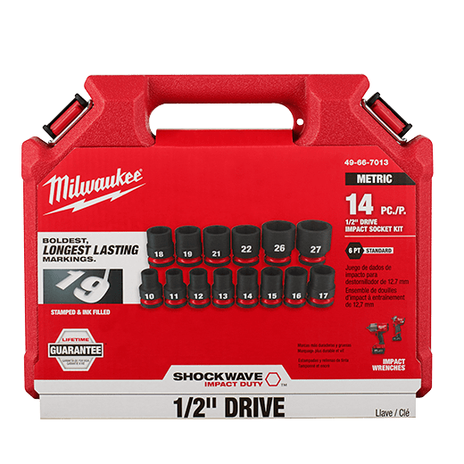 Milwaukee 49-66-7013 14PCSHOCKWAVE Impact Duty 1/2" Drive Metric Standard 6 Point Socket Set - Ace Tool Group - Milwaukee