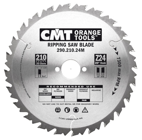 CMT 290.210.24M Ripping Saw Blade for Festool machines, 8-1/4-Inch X 24 Teeth 10" ATB with 30mm Bore - Ace Tool Group - CMT