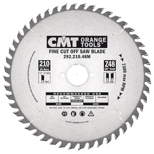 CMT 292.210.48M General Purpose Saw Blade, 8-1/4-Inch X 48 Teeth 15ï¿½ ATB with 30mm Bore - Ace Tool Group - CMT