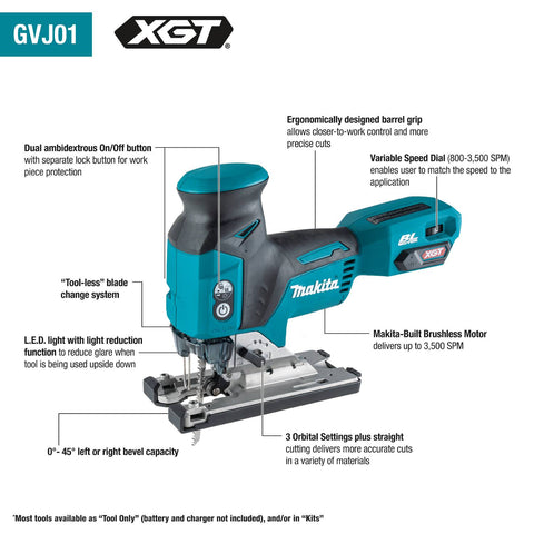 Makita GVJ01Z 40V max XGT Brushless Cordless Barrel Grip Jig Saw (Tool Only) - Ace Tool Group - Makita