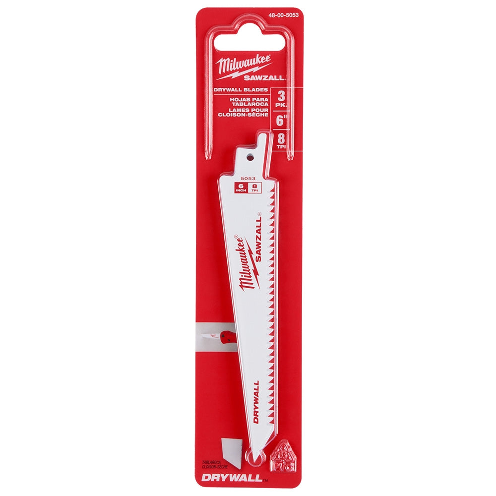 Milwaukee 6 8TPI Drywall SAWZALL Blades (3 pk) - Ace Tool Group - Milwaukee
