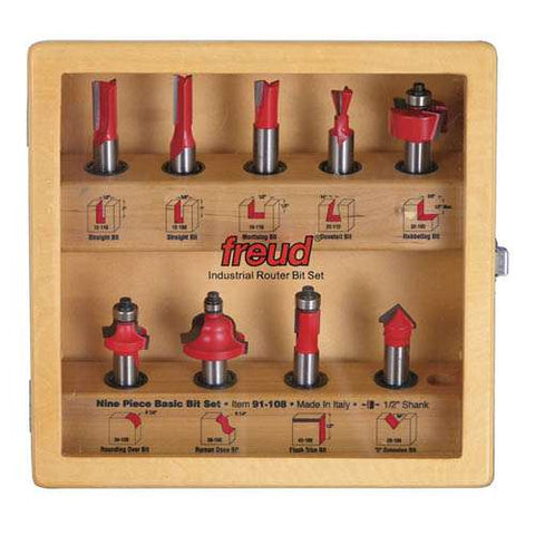Freud Tools 9 Piece Basic Bit Set (1/2" Shank) - Ace Tool Group - Freud
