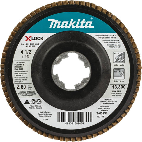 Makita T-03931 X-LOCK 4-1/2 60G Type 27 Flap Disc - Ace Tool Group - Makita