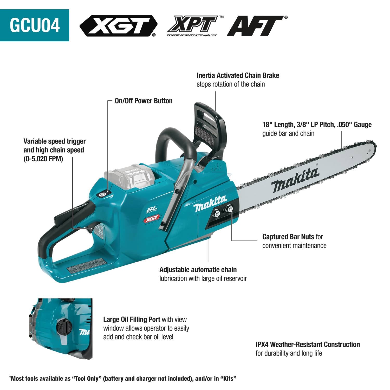 Makita GCU04T1 40V max XGT 18in. Chain Saw Kit - Ace Tool Group - Makita