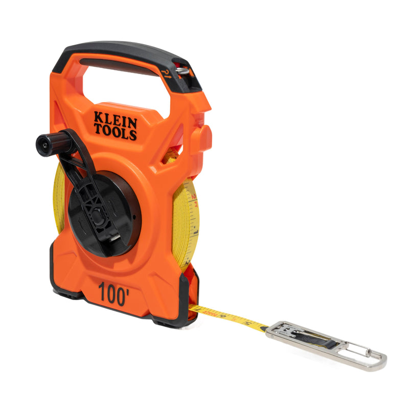Klein 94100RT 100-Foot Open Reel Tape Measure with Single Hook and Carabiner - Ace Tool Group - Klein