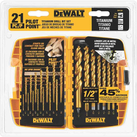 Dewalt Dw1361 21Pc Titanium Pilot Point Drill Bit Set - Ace Tool Group - DeWalt