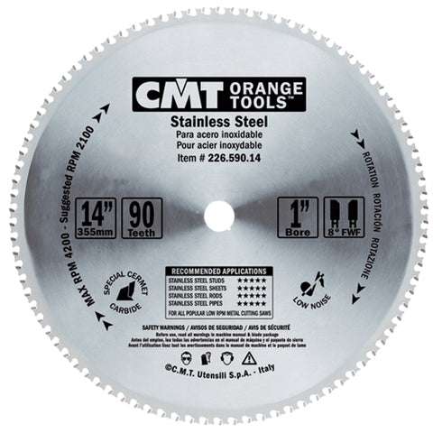 CMT 226.580.12 Stainless Steel Saw Blade, 12-Inch X 80 Teeth 8ï¿½ FWF with 1-Inch Bore - Ace Tool Group - CMT