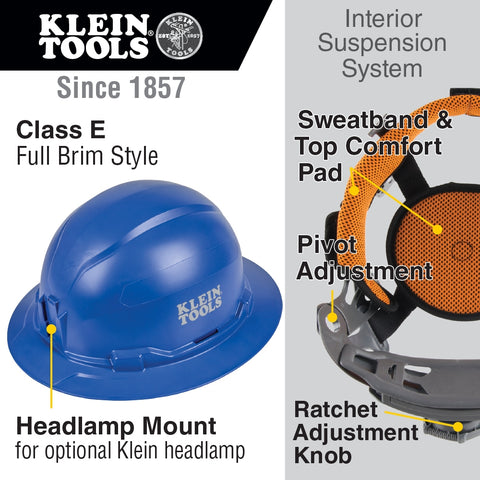 Klein 60249 Hard Hat, Non-vented, Full Brim, Blue - Ace Tool Group - Klein