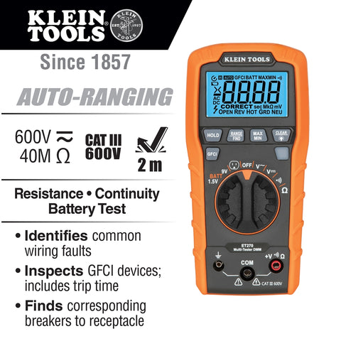 Klein ET270 Digital Multi-Tester Multimeter - Ace Tool Group - Klein