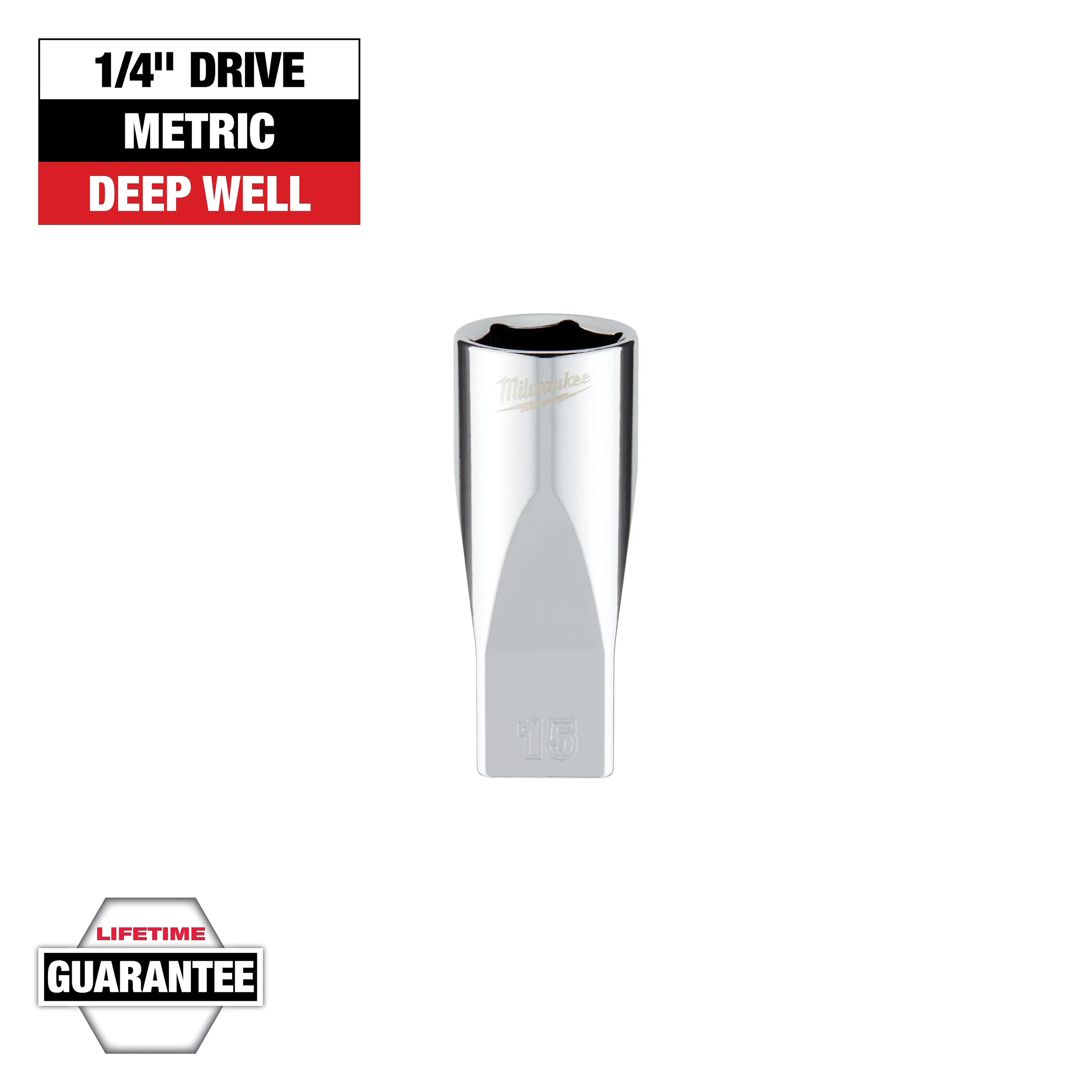 Milwaukee 45-34-9053 1/4 in. Drive 15mm Metric 6-Point Deep Socket - Ace Tool Group - Milwaukee