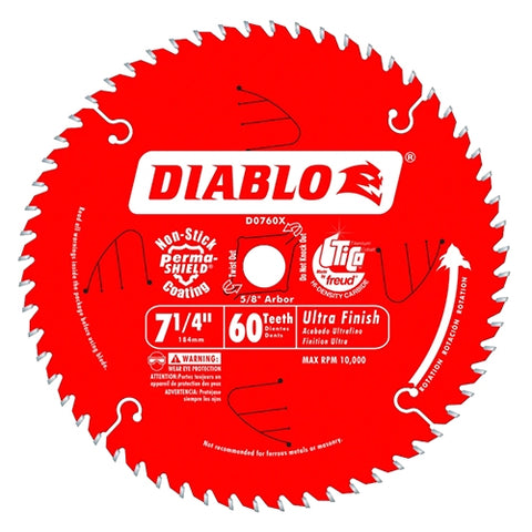 Diablo Tools 7-1/4" X 60-Teeth Ultra Finish Carbide Saw Blade For Wood - Ace Tool Group - Diablo