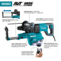 Makita HR2663 1" SDS-PLUS AVT Rotary Hammer, w/ HEPA Dust Extractor, 3-mode, var. spd., case (D-handle) - Ace Tool Group - Makita