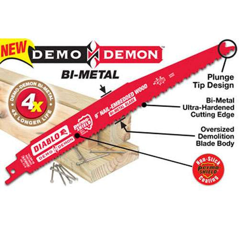 Diablo Tools 9" 4/6Tpi Bi-Metal Reciprocating Saw Blade For Nail-Embedded Wood - Ace Tool Group - Diablo