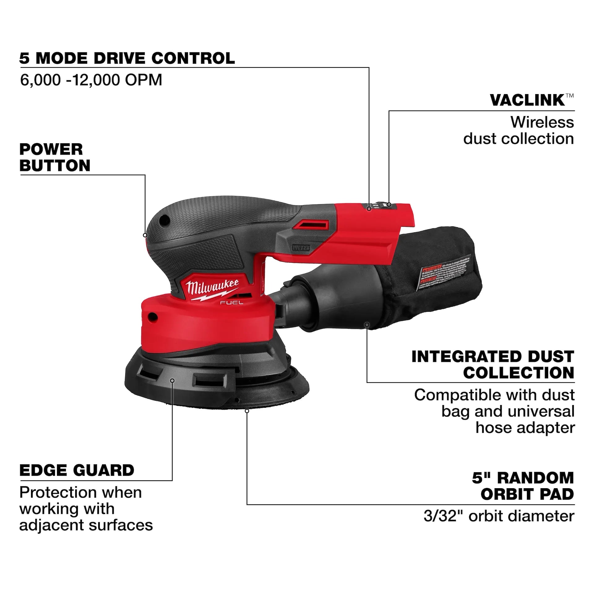 Milwaukee 2837-20 M18­ FUEL 5" Random Orbital Sander - Ace Tool Group - Milwaukee