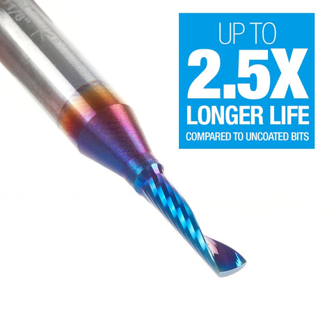 Amana Tool 51411-K Solid Carbide Cnc Spektra Extreme Tool Life Coated Spiral 'O' Flute, Plastic Cutting 1/8 Dia X 1/2 X 1/4 Shank Up-Cut Design Router Bit - Ace Tool Group - Amana Tool